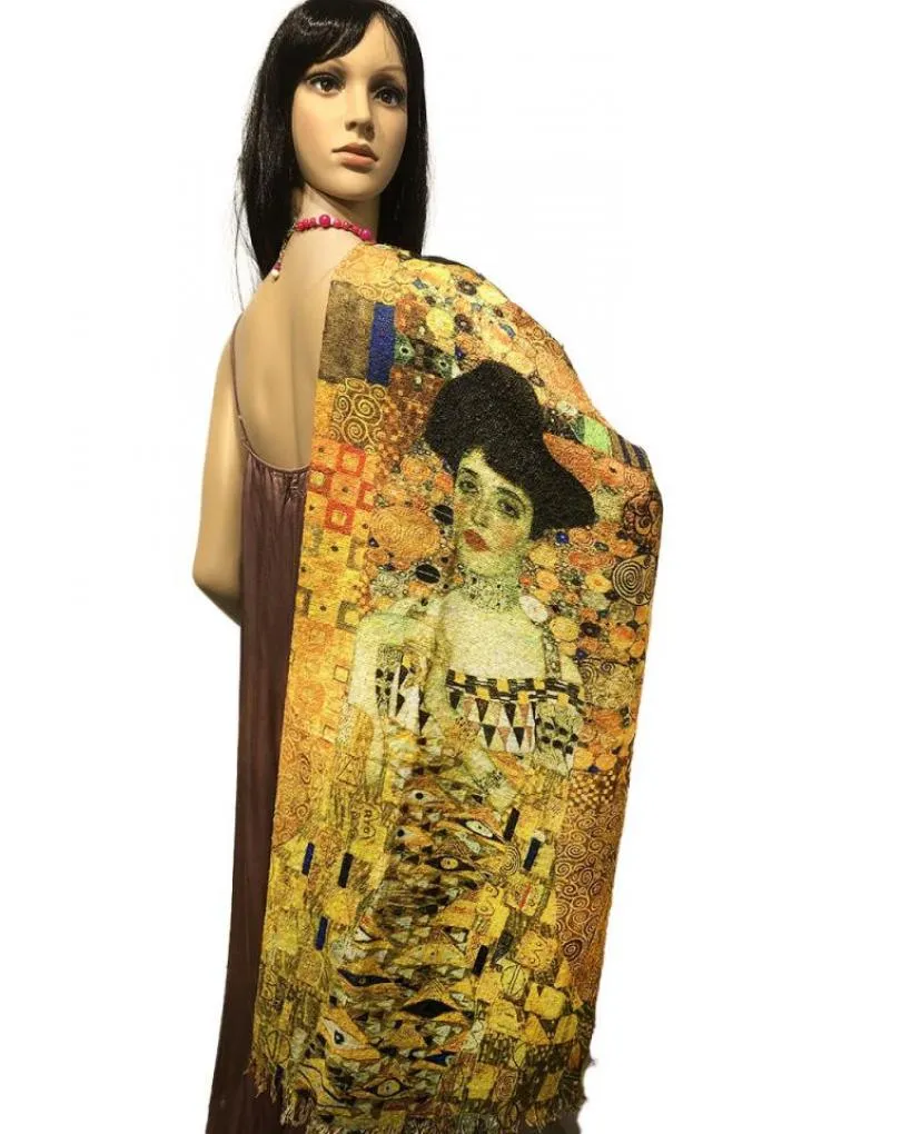 PAÑUELOS AMARILLOS INSPIRACION CUADROS DE PINTORES EL BESO DE  KLIMT, FULAR Y BUFANDA