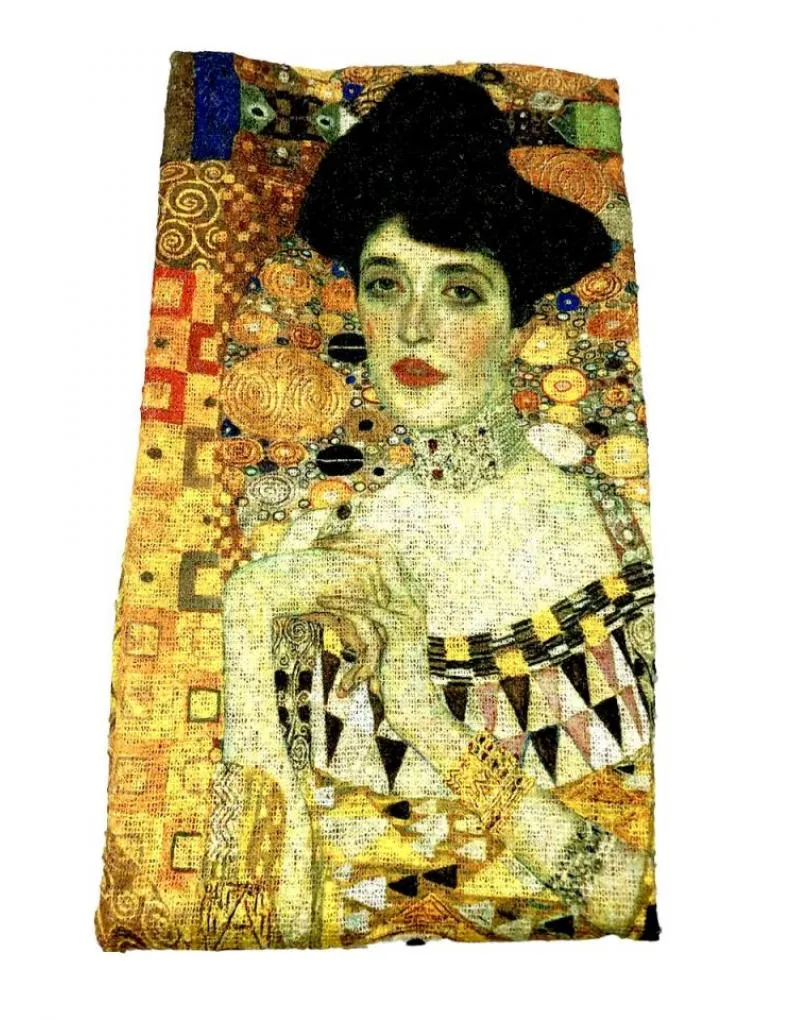 PAÑUELOS AMARILLOS INSPIRACION CUADROS DE PINTORES EL BESO DE  KLIMT, FULAR Y BUFANDA