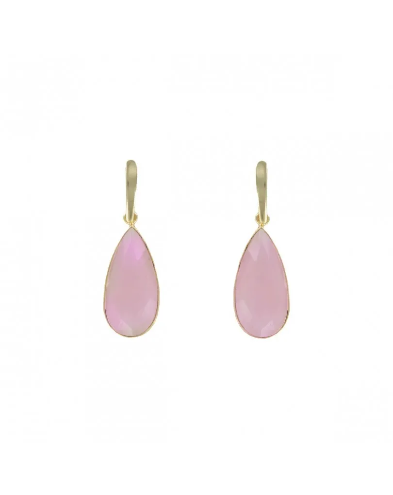 PENDIENTES CHAPADOS ORO CON PIEDRA SEMIPRECIOSA CUARZO ROSA