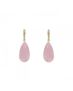 PENDIENTES CHAPADOS ORO CON PIEDRA SEMIPRECIOSA CUARZO ROSA