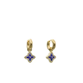 Pendientes con colgantes de plata estilo aro con flor de lapislazuli semipreciosa