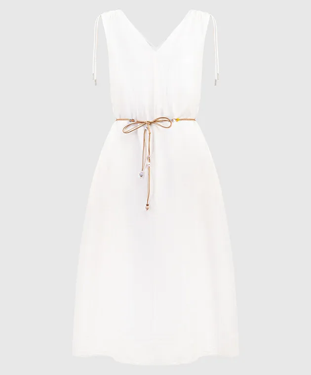 Peserico Beige linen dress with monil chain