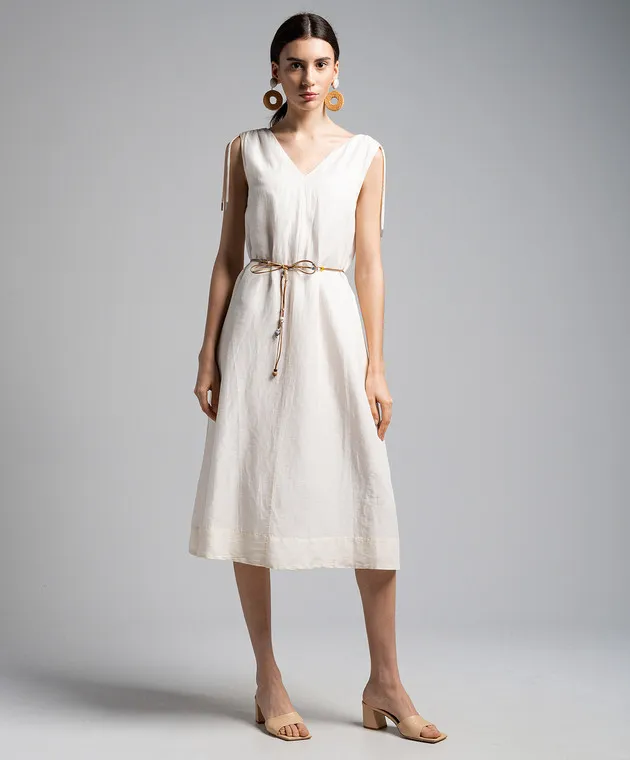 Peserico Beige linen dress with monil chain