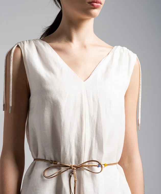 Peserico Beige linen dress with monil chain