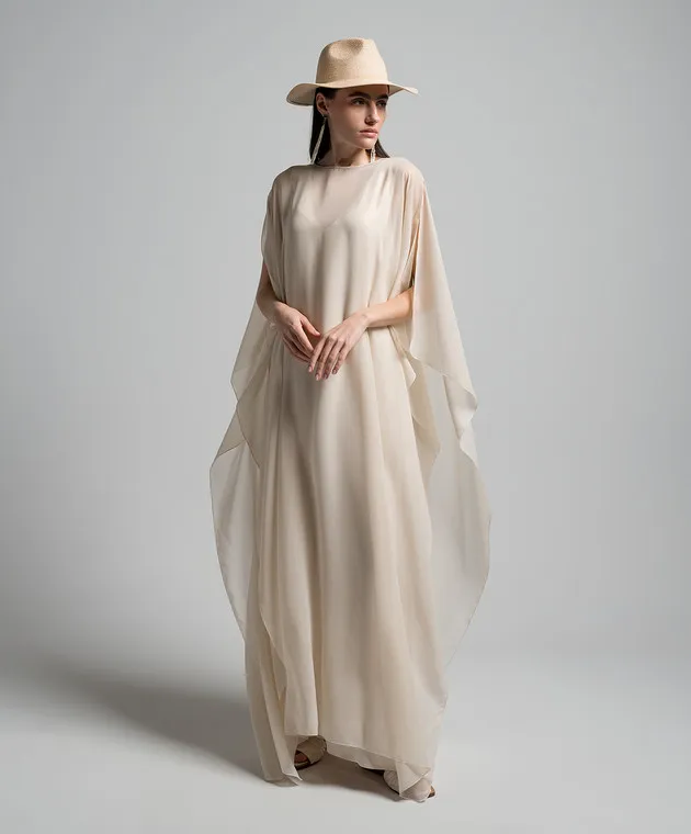 Peserico Beige maxi dress with monil chain