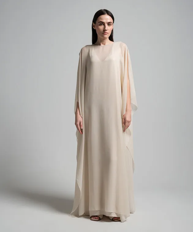 Peserico Beige maxi dress with monil chain