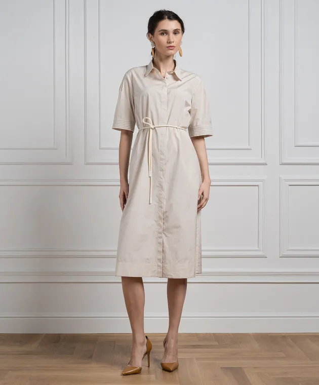 Peserico Beige shirt dress with monil chain