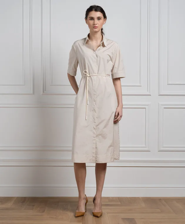 Peserico Beige shirt dress with monil chain