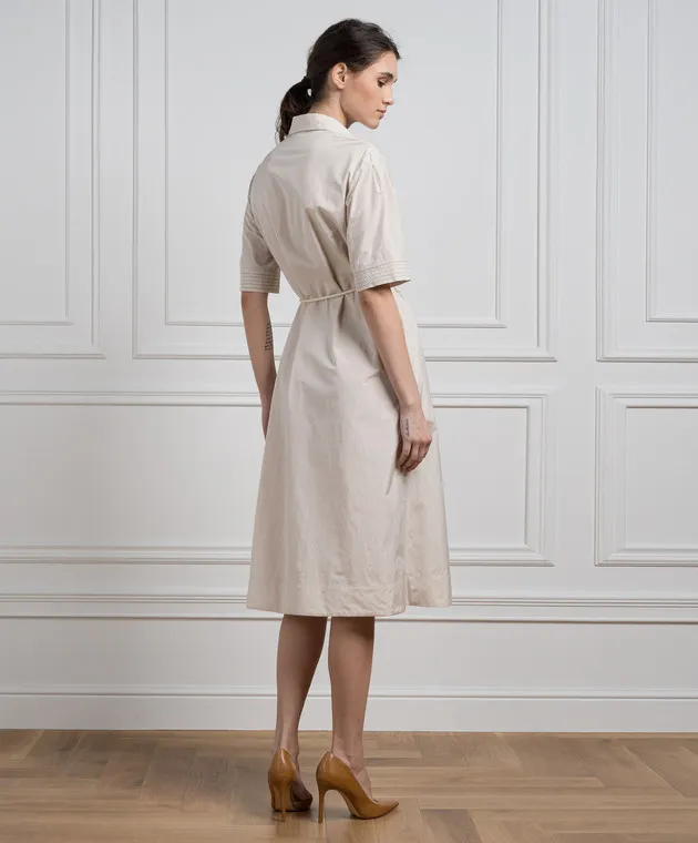 Peserico Beige shirt dress with monil chain