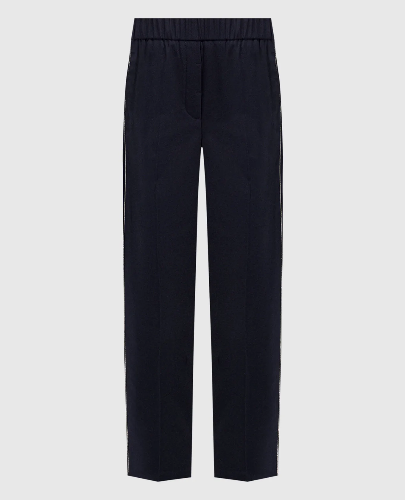 Peserico Blue pants made of wool and cashmere with a monil chain