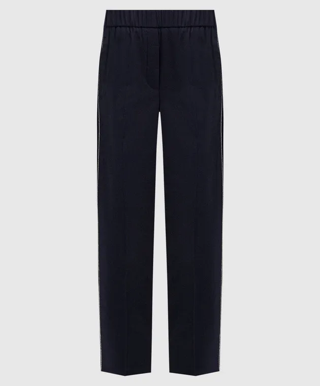 Peserico Blue pants made of wool and cashmere with a monil chain