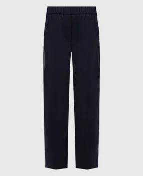 Peserico Blue pants made of wool and cashmere with a monil chain