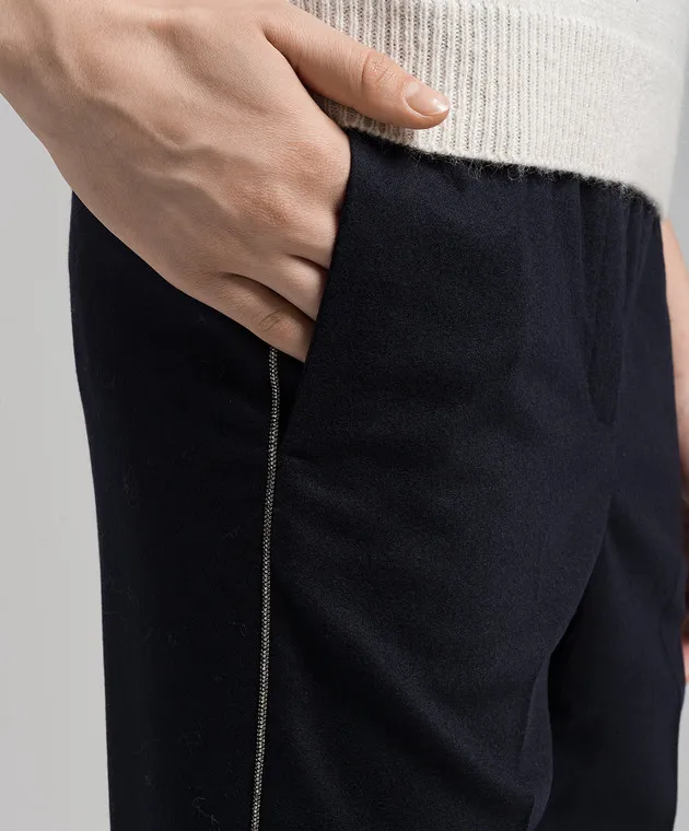 Peserico Blue pants made of wool and cashmere with a monil chain