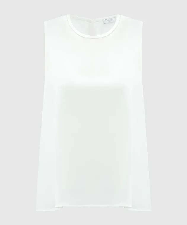 Peserico White silk top with monil chain