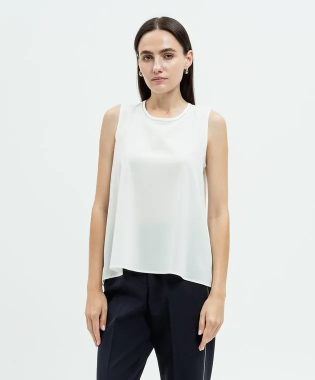 Peserico White silk top with monil chain