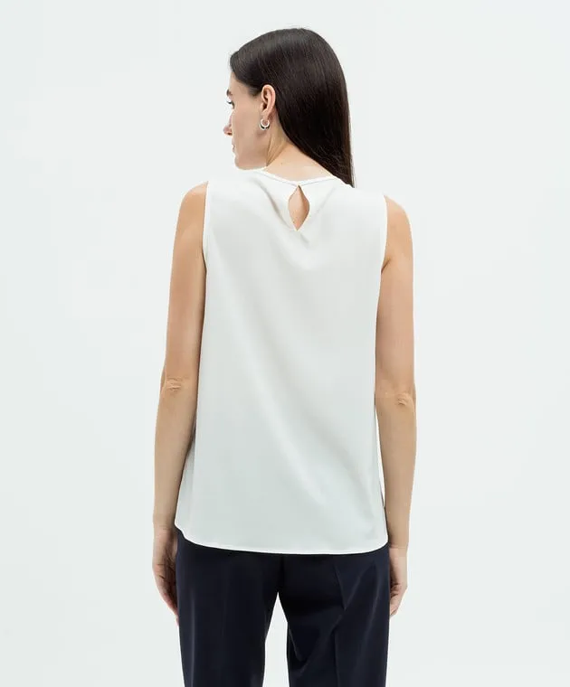 Peserico White silk top with monil chain