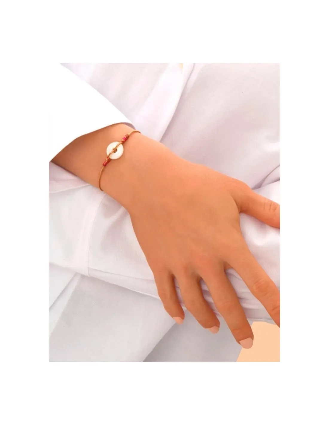 Pulsera Babylone hilo de seda nácar blanco