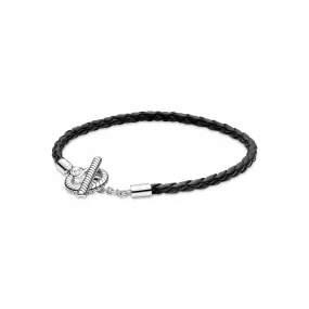 Pulsera Pandora Cuero Trenzado Cierre Forma T - PANDORA