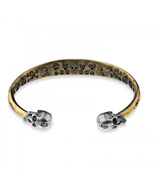 Pulsera plata y bronce calaveras rigida CAB3A