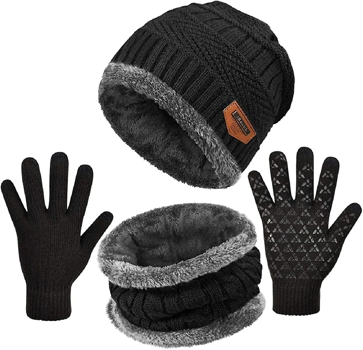 Renacimiento Beanie Hat Hat Bufanda de invierno 3 piezas Set Forro de vellón grueso Vellón elástico y guantes Set Mitones de pan