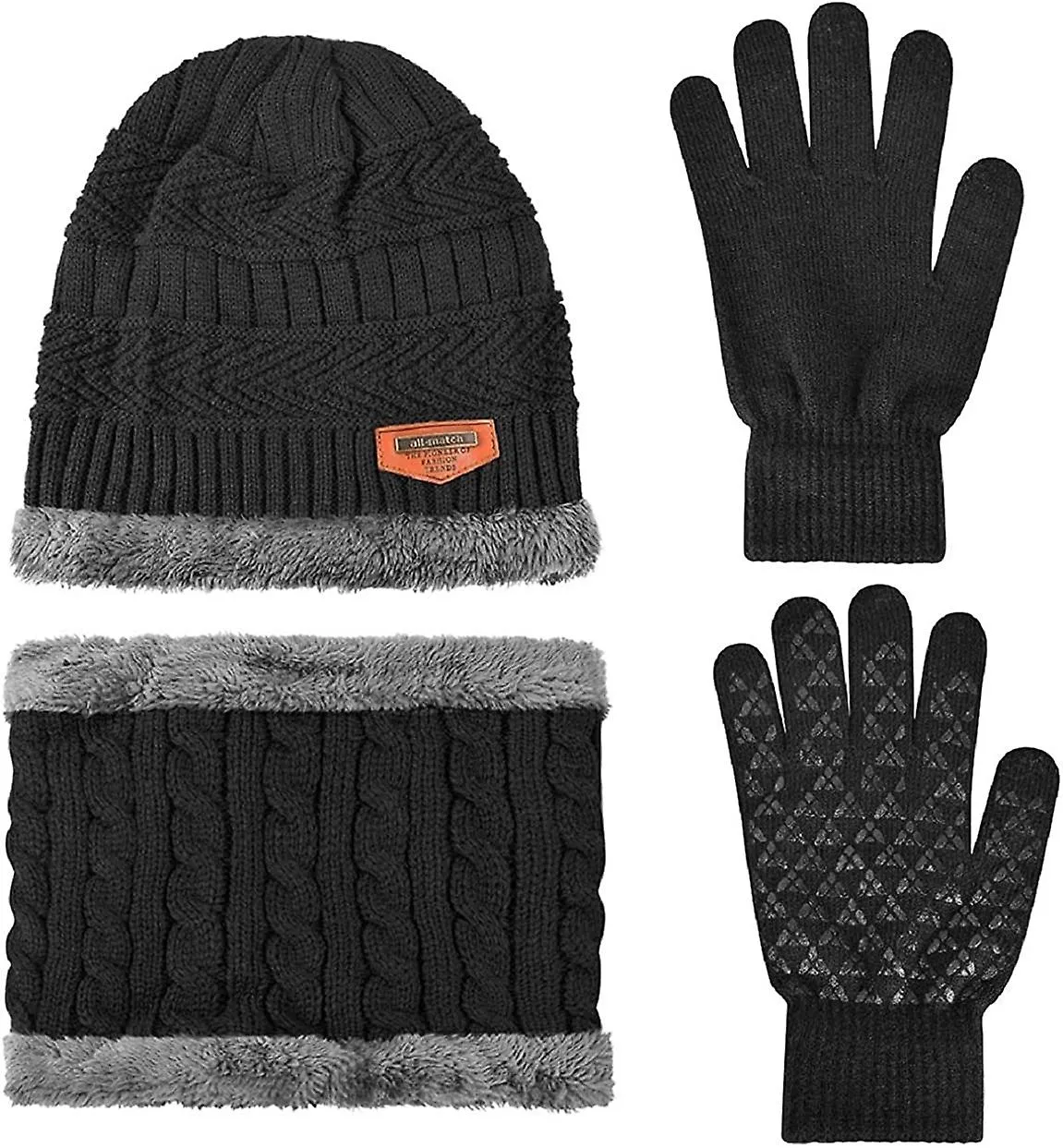 Renacimiento Beanie Hat Hat Bufanda de invierno 3 piezas Set Forro de vellón grueso Vellón elástico y guantes Set Mitones de pan