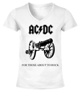 RK80S-548-WT. ACDC - For Those About to Rock We Salute You Camiseta cuello pico Mujer