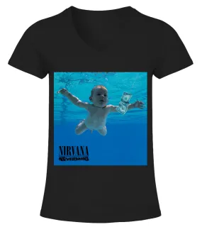 RK90S-BK.WT. Nevermind - Nirvana (1991) Camiseta cuello pico Mujer