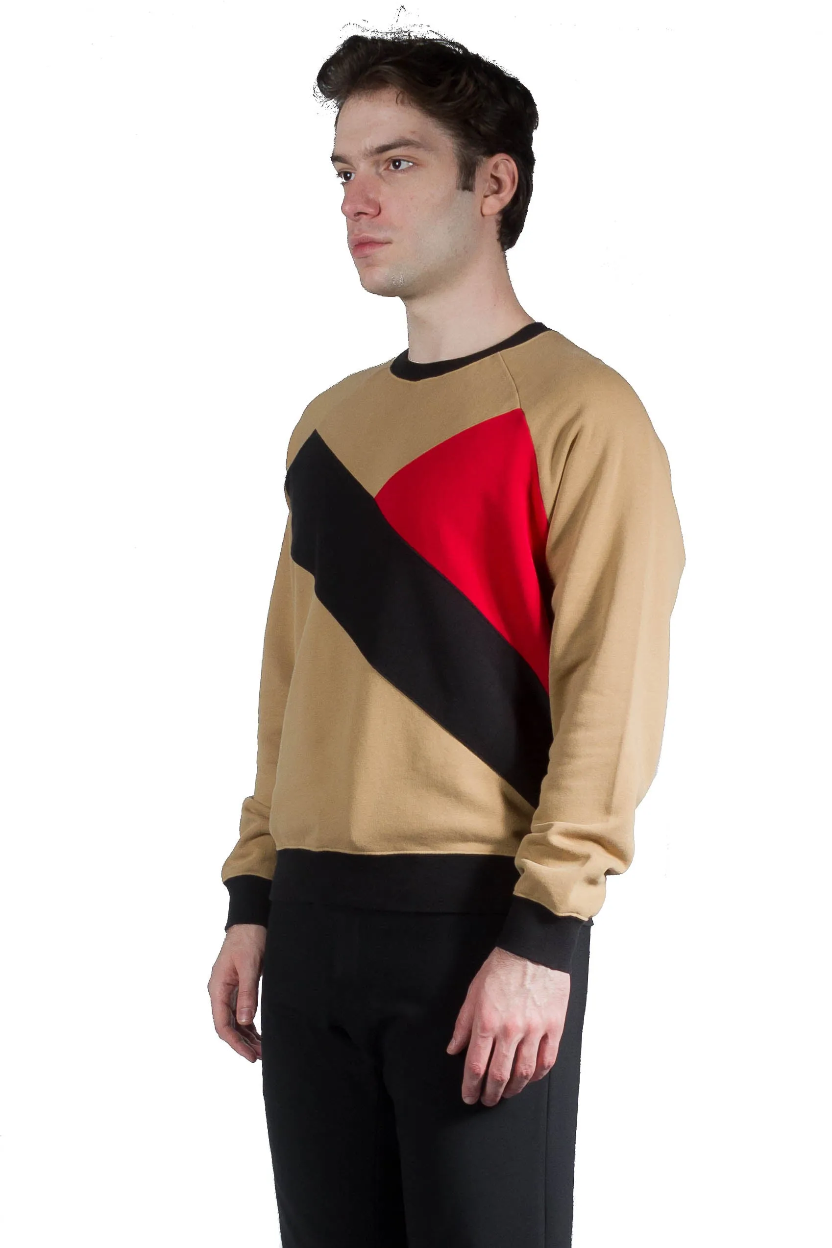 Saint Laurent Round-neck Sweater In Fleece Camel