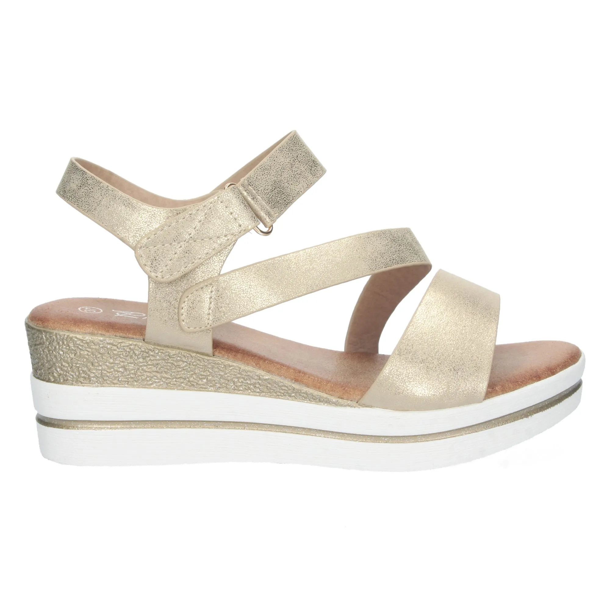 Sandalias doradas de cuña cómoda con velcro para mujer YH193