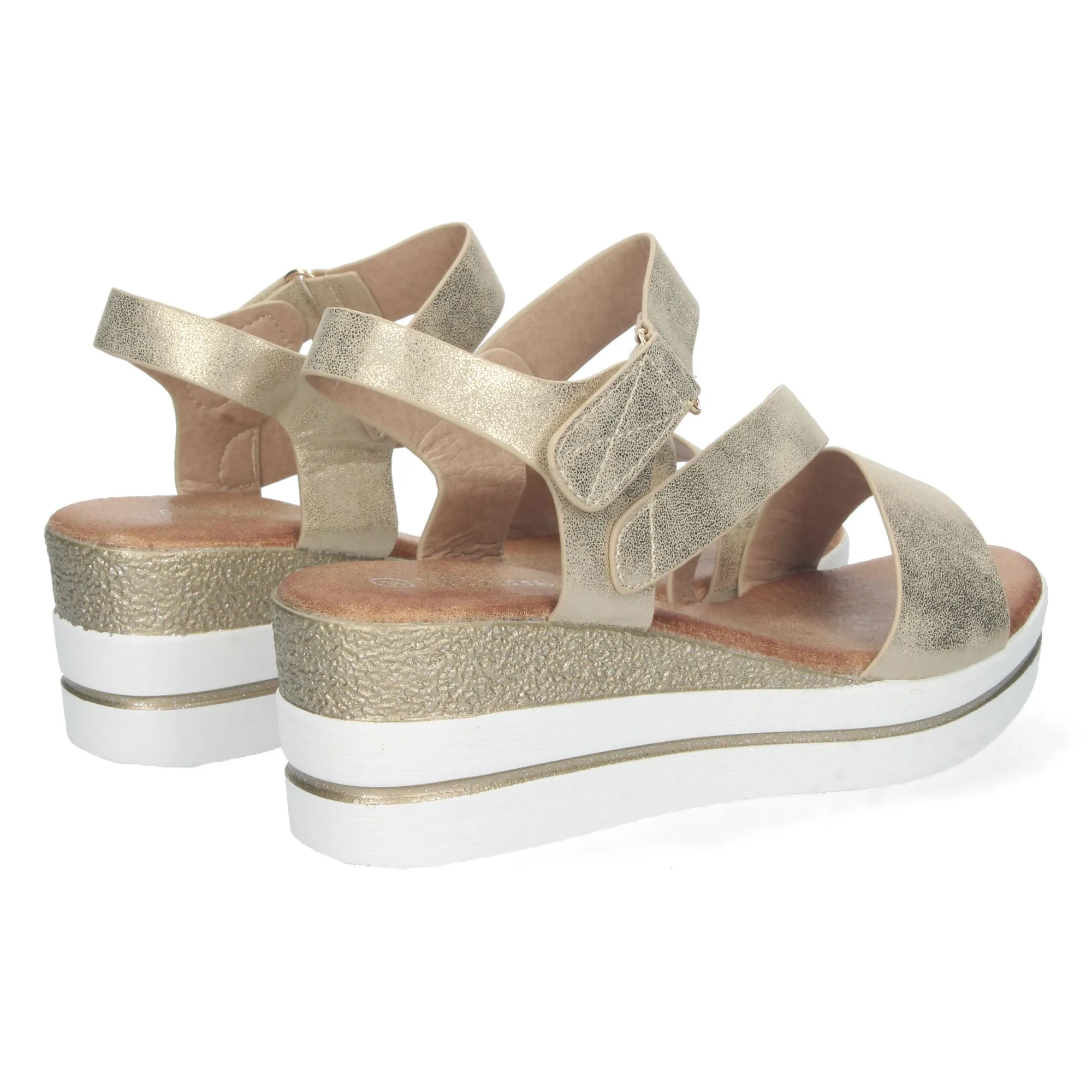 Sandalias doradas de cuña cómoda con velcro para mujer YH193