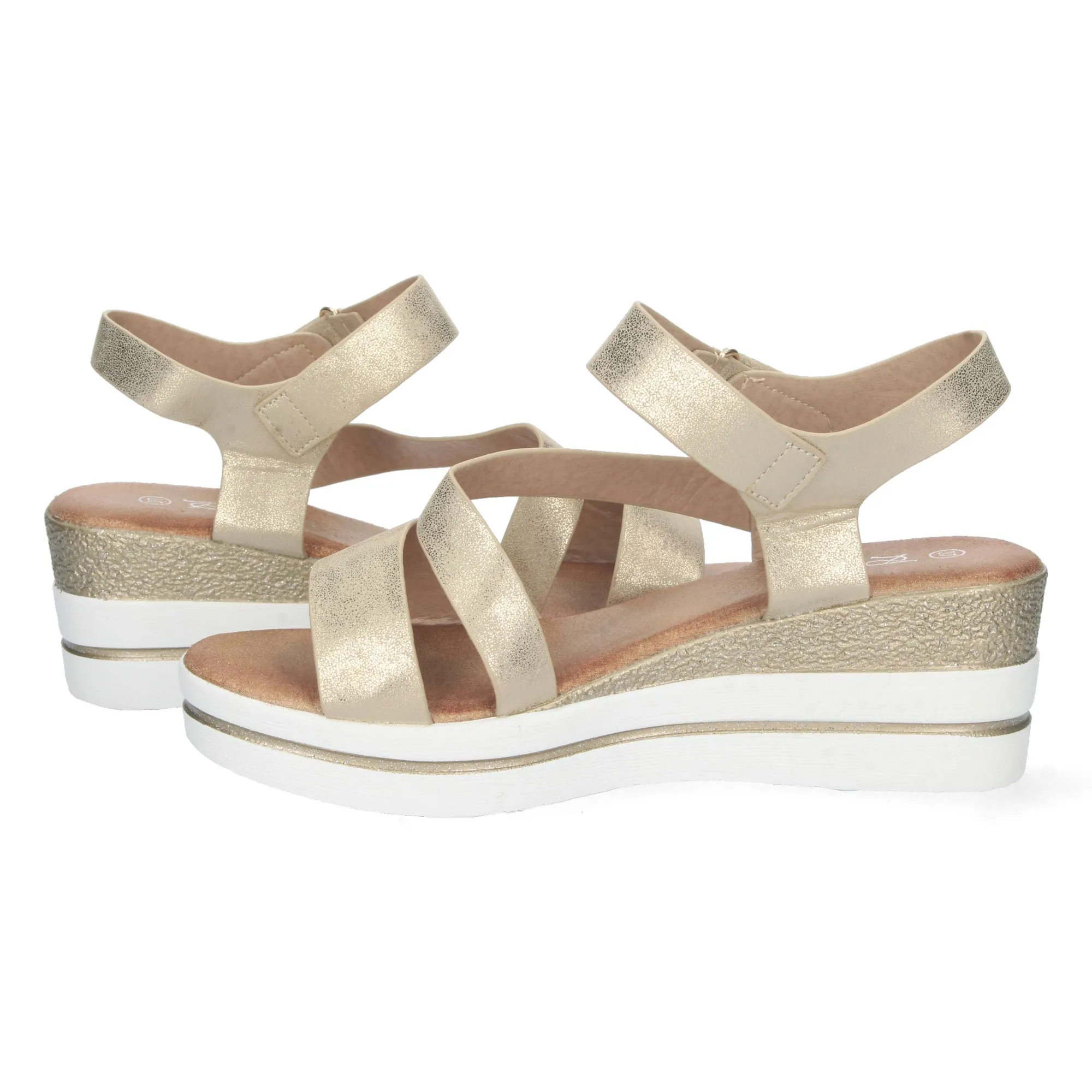 Sandalias doradas de cuña cómoda con velcro para mujer YH193