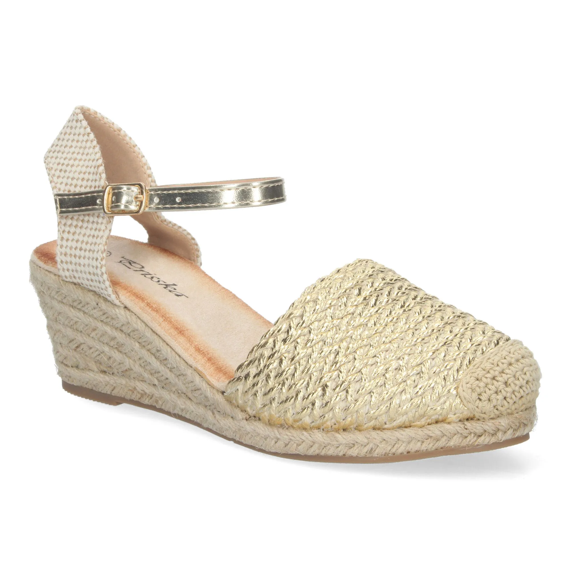 Sandalias doradas de cuña media en yute cómoda mujer YJ679