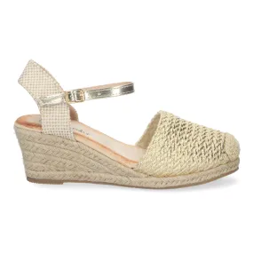 Sandalias doradas de cuña media en yute cómoda mujer YJ679