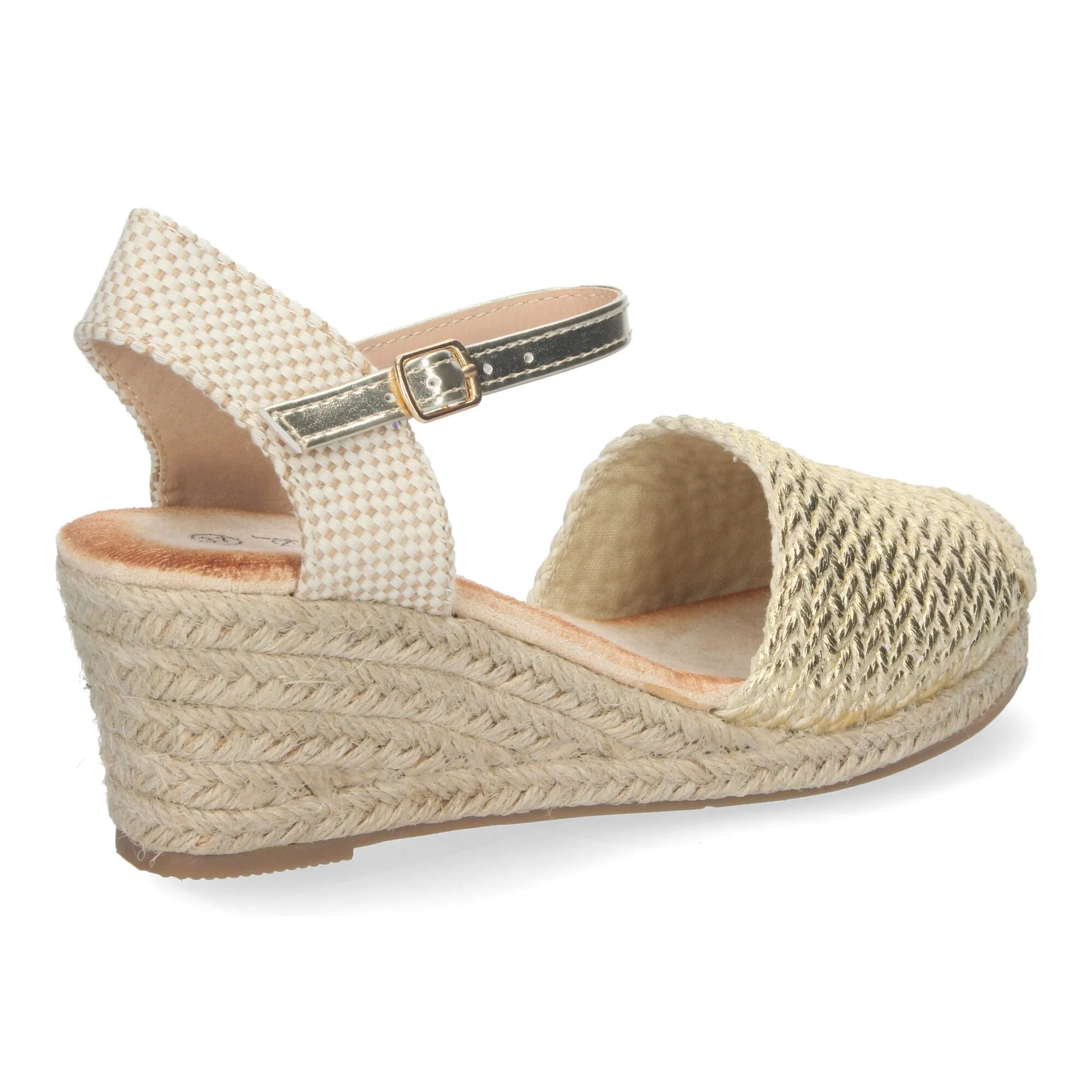 Sandalias doradas de cuña media en yute cómoda mujer YJ679