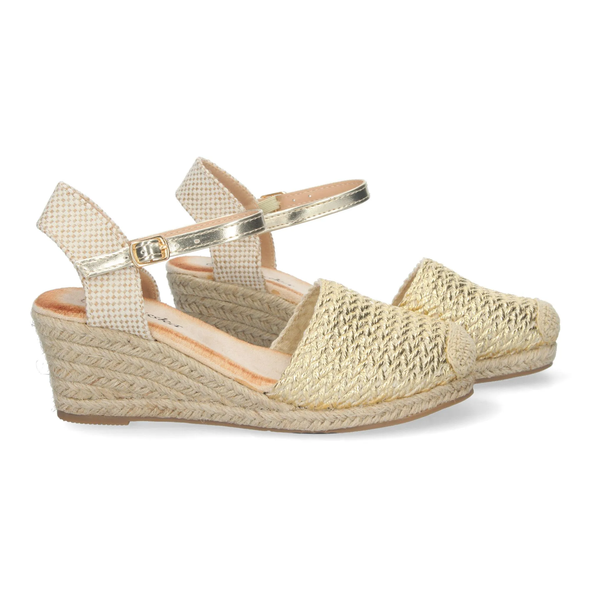 Sandalias doradas de cuña media en yute cómoda mujer YJ679