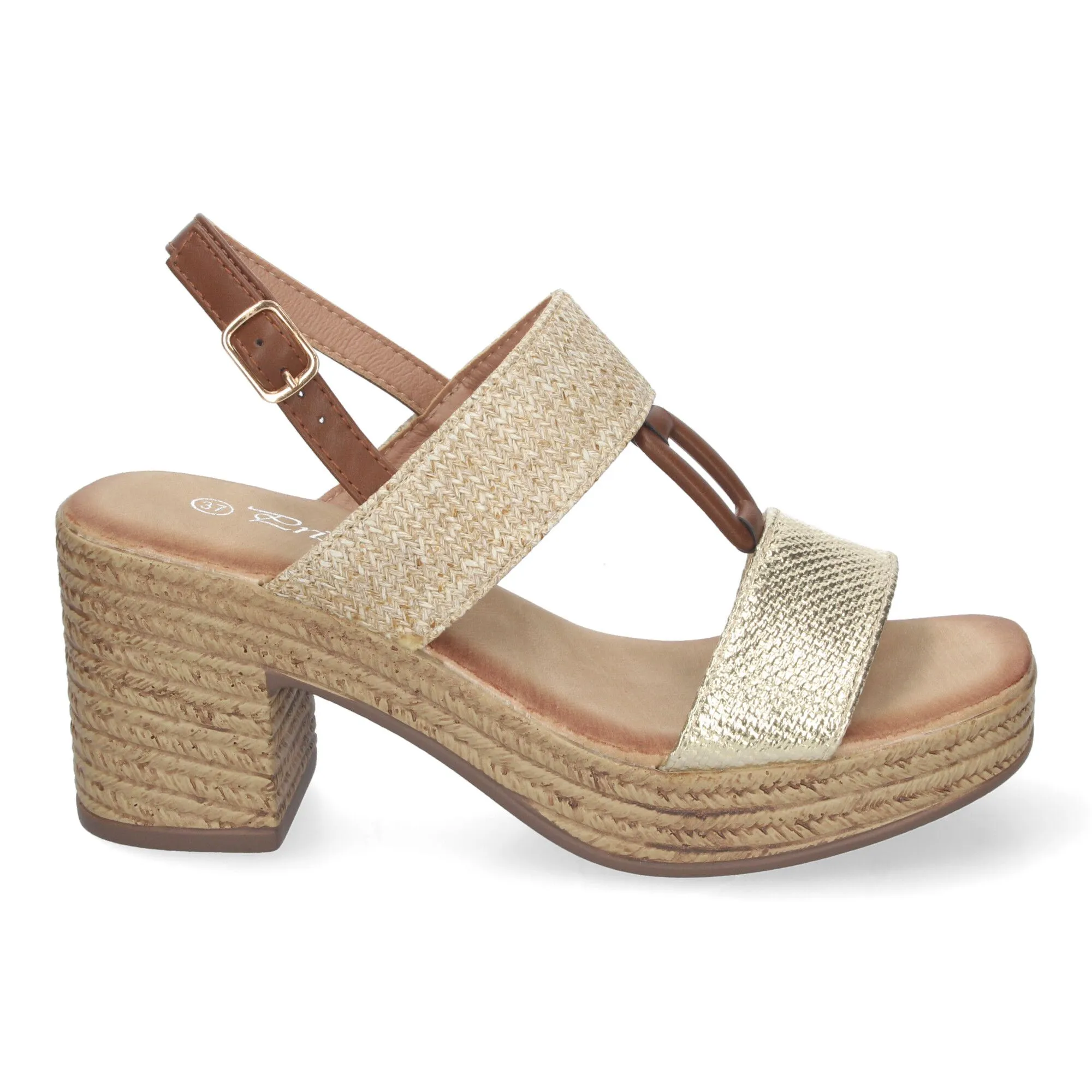 Sandalias doradas de tacón y plataforma para mujer XFH790