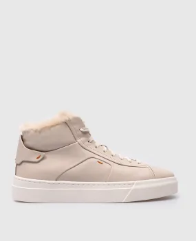 Santoni Beige leather high-tops with fur