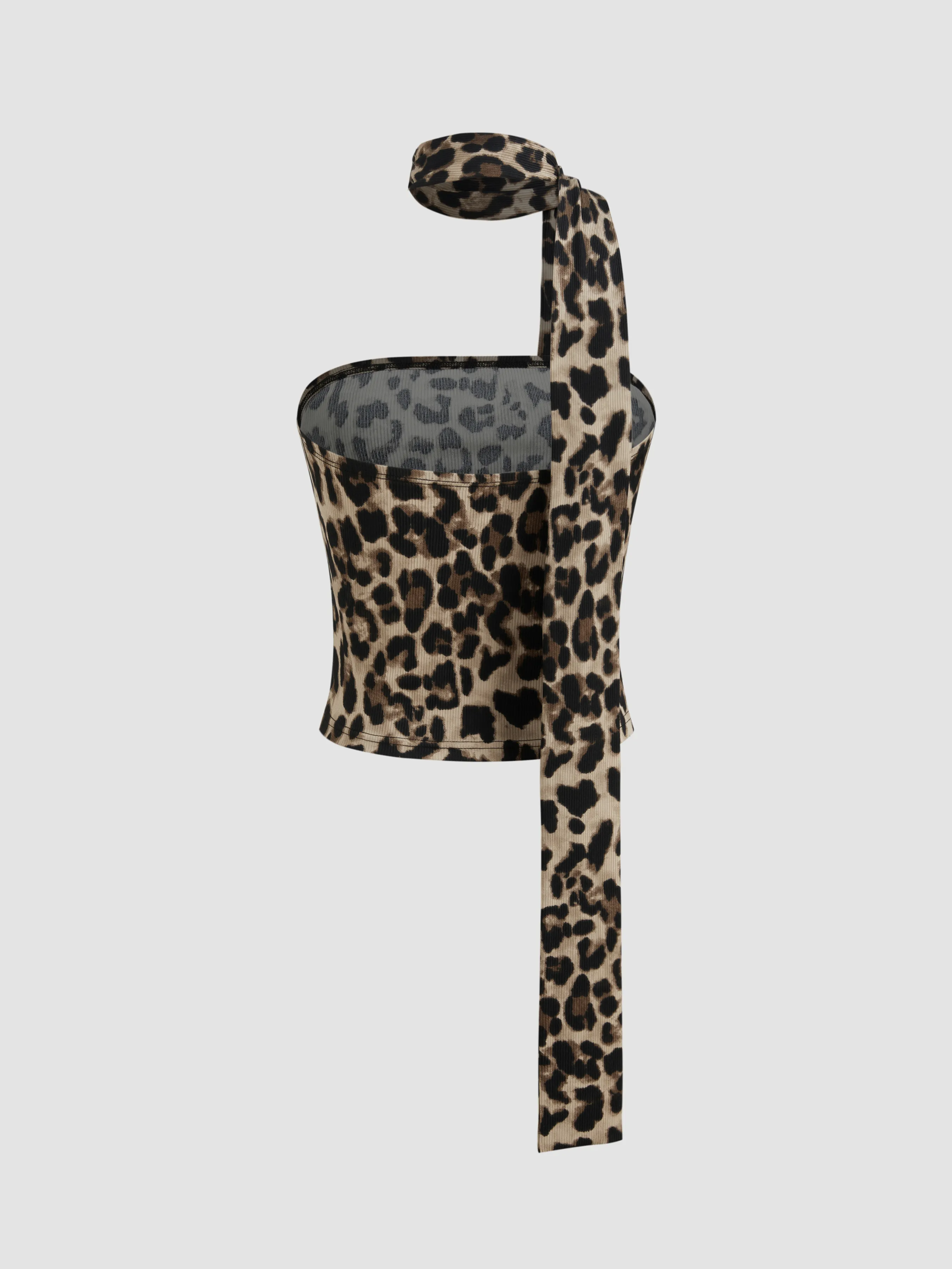 Top Tubo Fruncido con Estampado de Leopardo y Bufanda