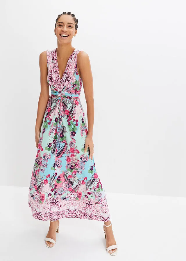 VESTIDO MAXI CON ESTAMPADO AZULROSA ESTAMPADO