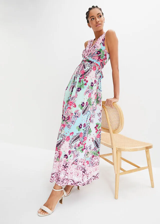 VESTIDO MAXI CON ESTAMPADO AZULROSA ESTAMPADO