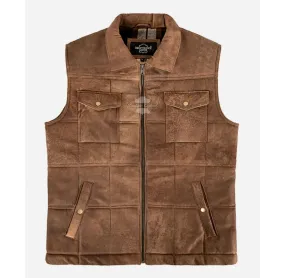 Vintage Explorer Leather Vest Men's Brown Buff Paaded Bodywarmer Waistcoat