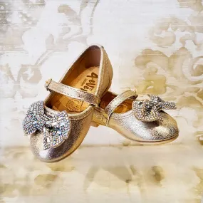 Zapatos de Niña Oro con Moño Plata Fiesta